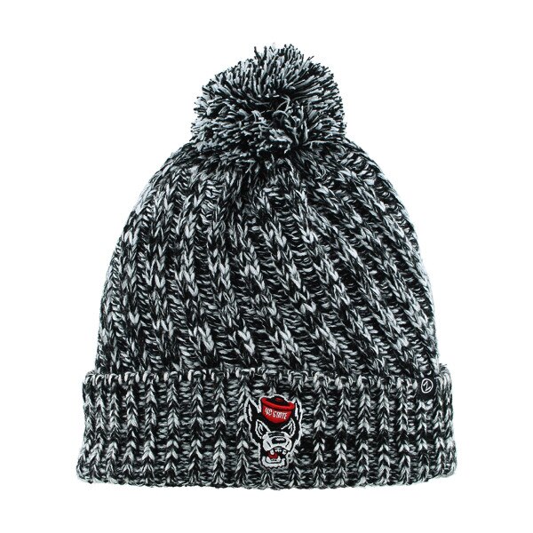 Black/White Twist Cuff Knit Hat With Pom - Wolfhead